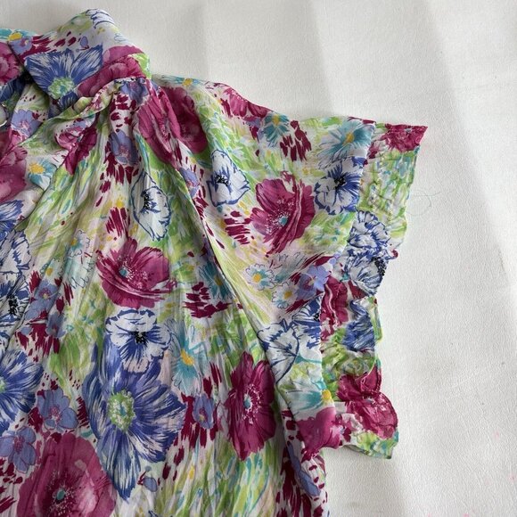 Sunny Taylor Womens Blouse Top Size 1X Multicolor Sheer Floral Button-Down - Picture 10 of 10